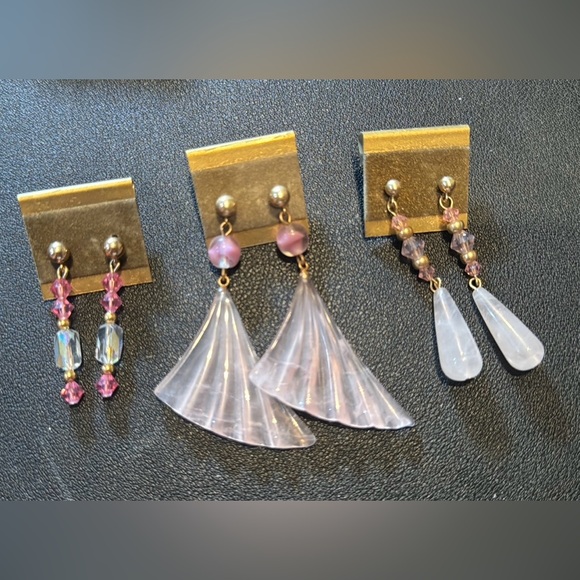 Rose quartz -14k gold spacers, Crystal bead & gold filled earring posts -3 pairs - Picture 1 of 5